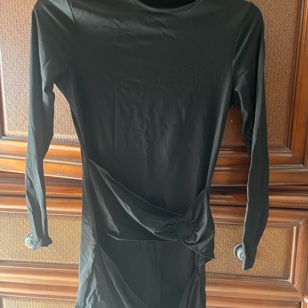 Black Long Sleeve Rouched Bodycon Dress with Knot Detail from SHEIN